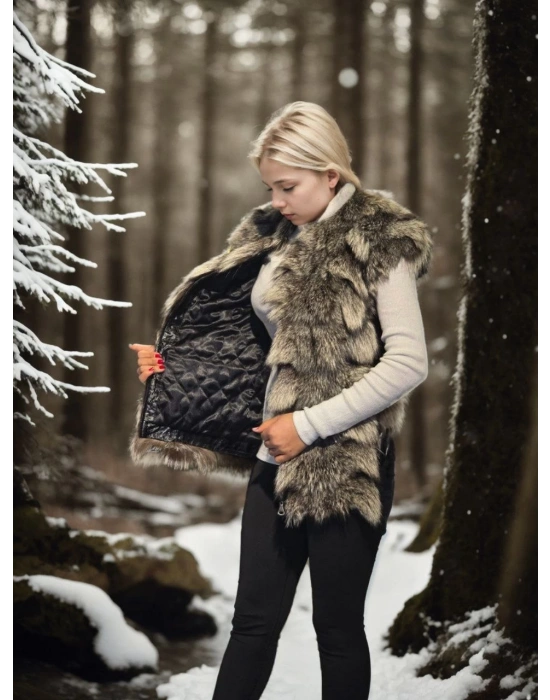 Kolsuz Hakiki Deri Kürk - Siyah -