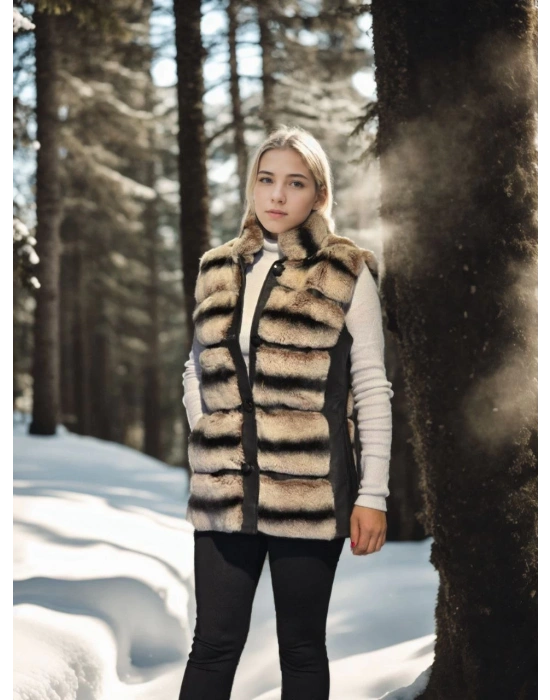 Kolsuz Hakiki Deri Kürk - Siyah -