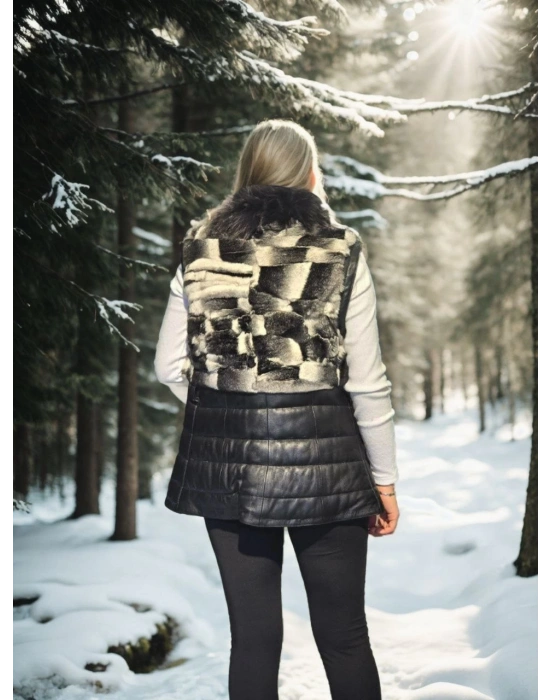 Kolsuz Hakiki Deri Kürk - Siyah -