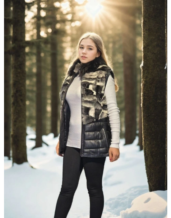 Kolsuz Hakiki Deri Kürk - Siyah -