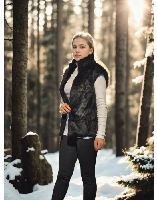 Kolsuz Hakiki Kürk - Siyah