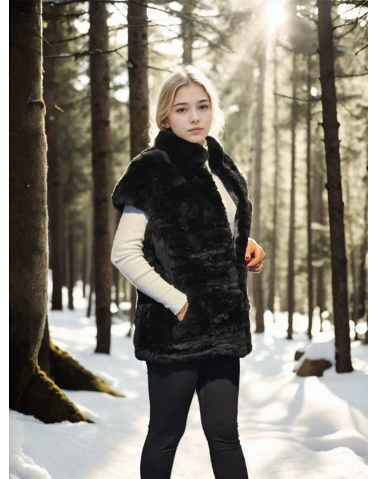 Kolsuz Hakiki Kürk - Siyah -