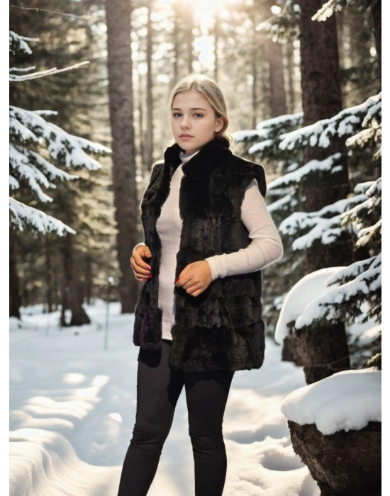 Kolsuz Hakiki Kürk - Siyah -