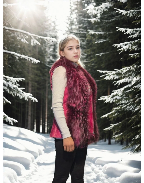 Kolsuz Hakiki Yelek - Fuşya -