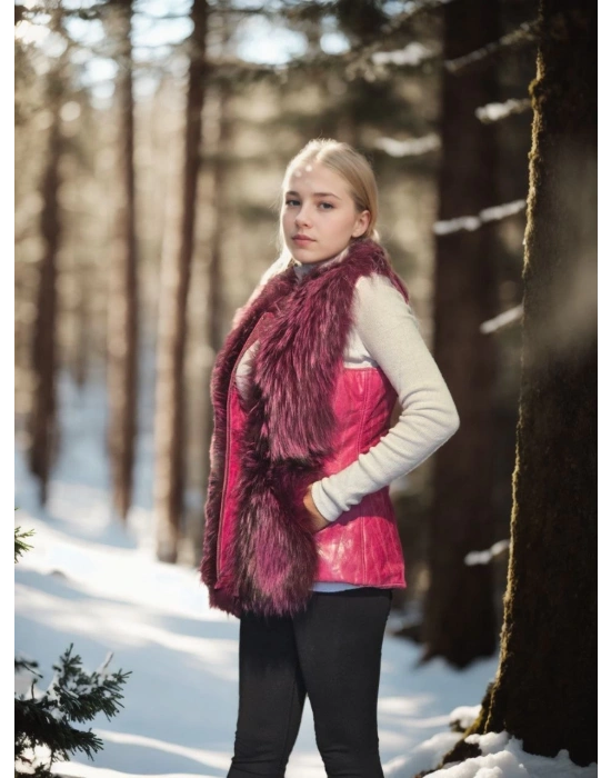 Kolsuz Hakiki Yelek - Fuşya -