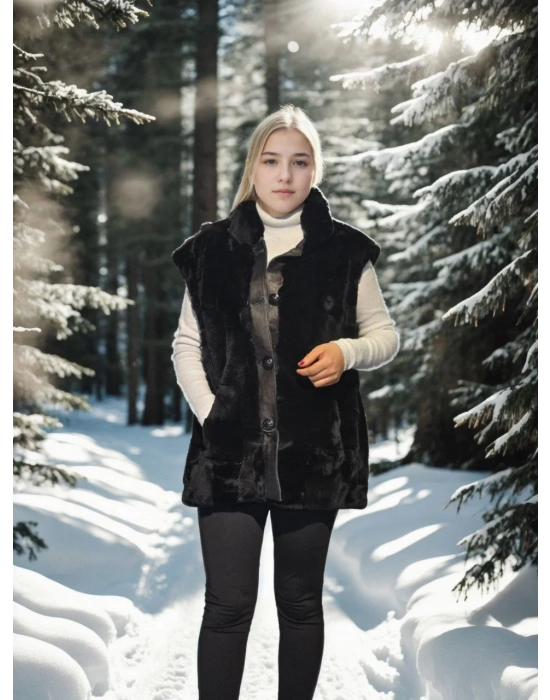 Kolsuz Hakiki Yelek - Siyah