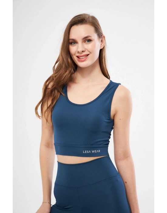 Kolsuz Sporcu Baskılı Crop - Turkuaz