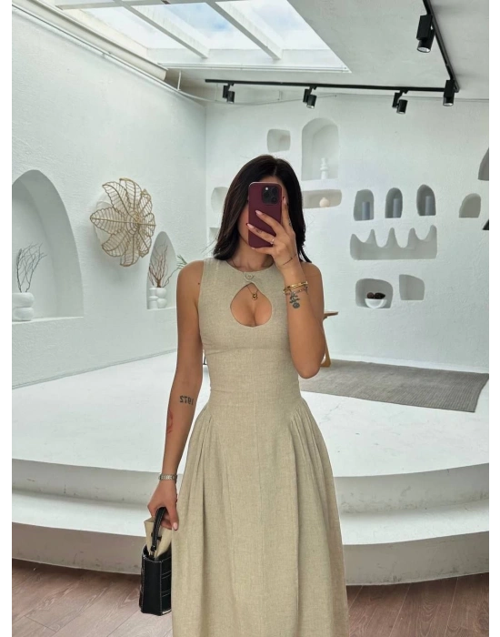 Kolsuz Uzun Kabardin Elbise - Gri -