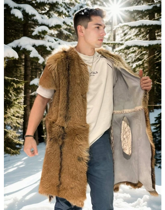 Kolsuz Uzun Yelek - Kahve -