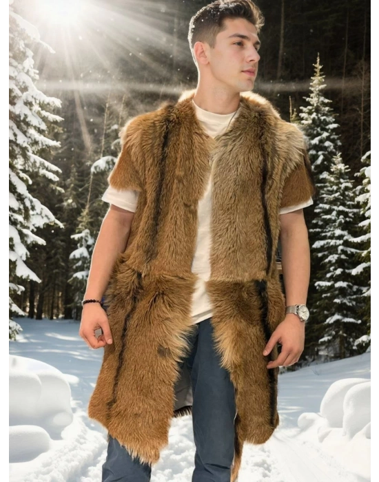 Kolsuz Uzun Yelek - Kahve -