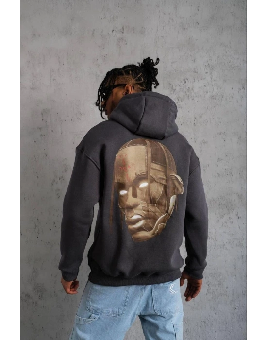 Kordonlu Arka Maske Kordon Saçlı Kapüşonlu - Füme