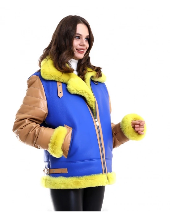 Koyun Derisi Pilot Hakiki Kürk - Sarı -