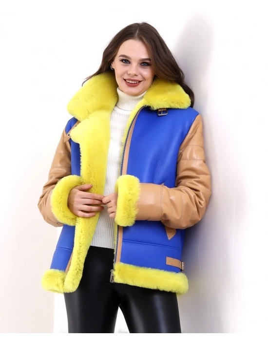 Koyun Derisi Pilot Hakiki Kürk - Sarı -