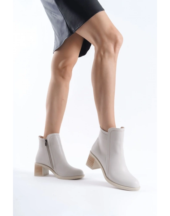LARISSA Fermuarlı Ortopedik Taban Topuklu Kadın Bot  CKT - Krem