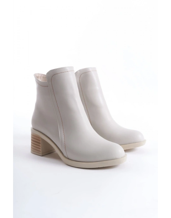 LARISSA Fermuarlı Ortopedik Taban Topuklu Kadın Bot  CKT - Krem