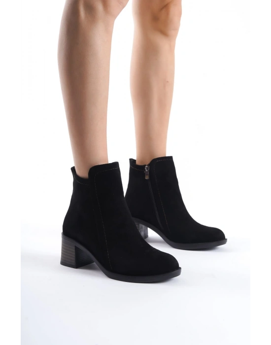 LARISSA Fermuarlı Ortopedik Taban Topuklu Süet Kadın Bot  SST - Siyah