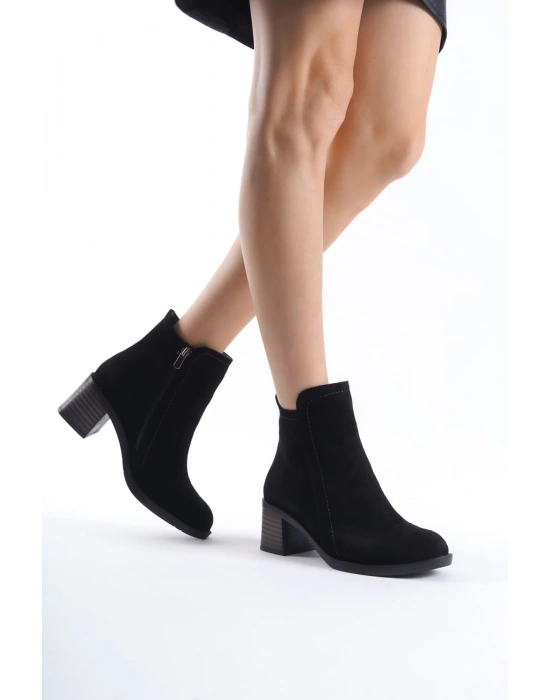 LARISSA Fermuarlı Ortopedik Taban Topuklu Süet Kadın Bot  SST - Siyah