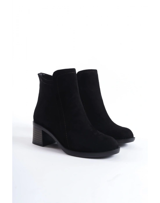 LARISSA Fermuarlı Ortopedik Taban Topuklu Süet Kadın Bot  SST - Siyah