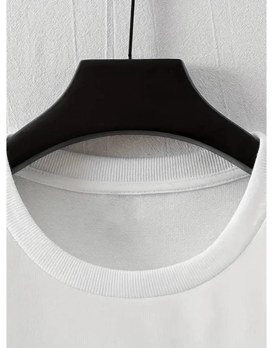 LB Baskılı Ön Arka Oversize Bisiklet Yaka Kısa Kol T-shirt - Beyaz -