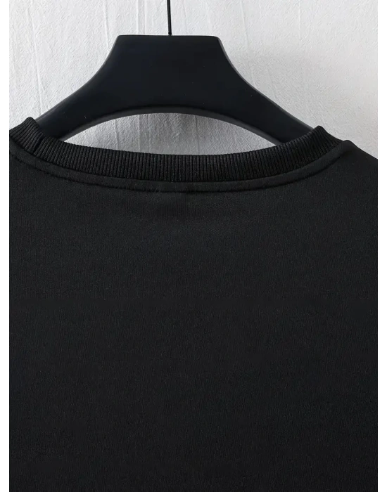 LB Ön Arka Baskılı Oversize Bisiklet Yaka Yazlık T-shirt - Siyah -