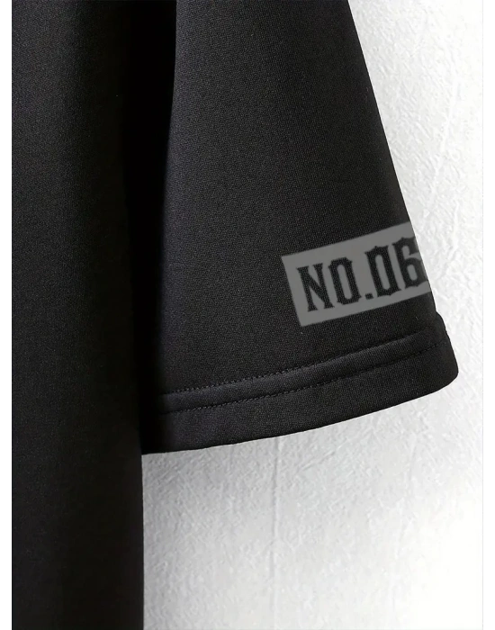 LB Ön Arka Baskılı Oversize Bisiklet Yaka Yazlık T-shirt - Siyah -