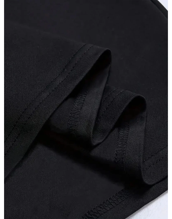 LB Ön Arka Baskılı Oversize Bisiklet Yaka Yazlık T-shirt - Siyah -