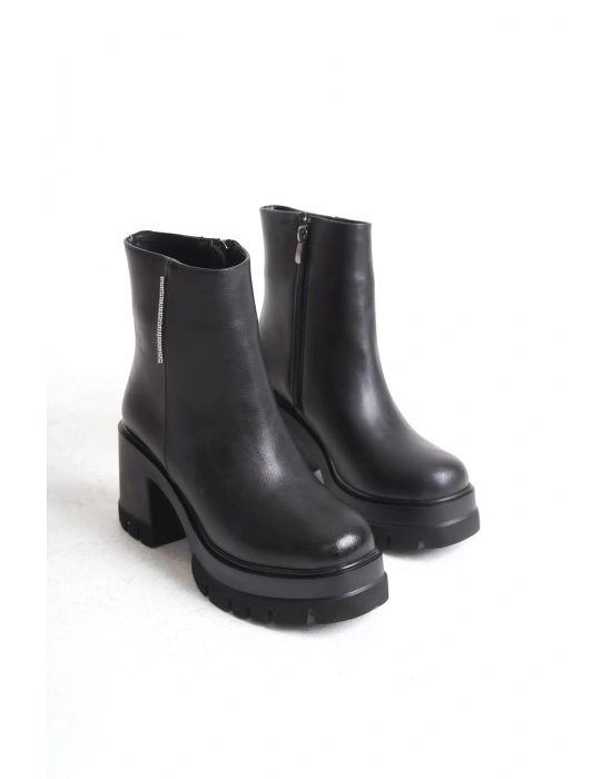 LISSE Fermuarlı Ortopedik Taban Kalın Topuklu Kadın Bot CST - Siyah