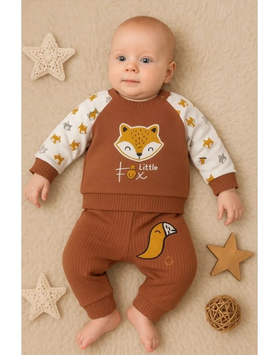 Littie Fox Nakışlı % 100 Pamuklu 2li Erkek Takım