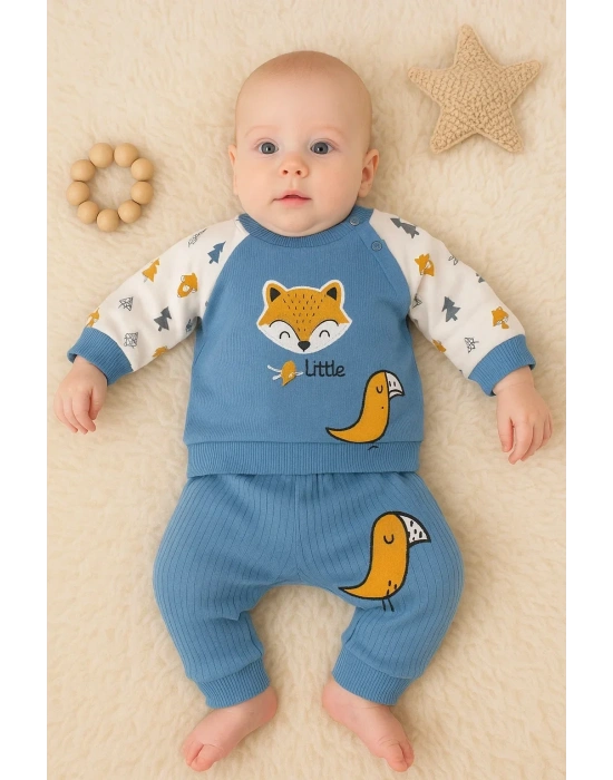 Littie Fox Nakışlı % 100 Pamuklu 2li Erkek Takım