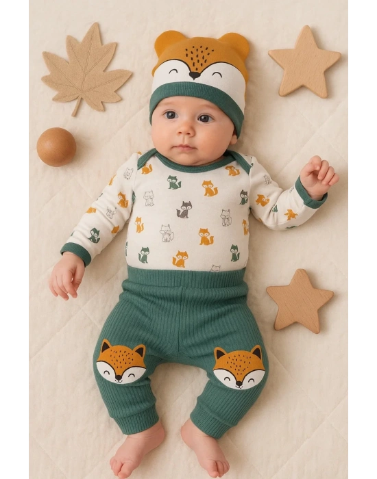 Little Fox Desenli 3lü % 100 Pamuklu Erkek Takım