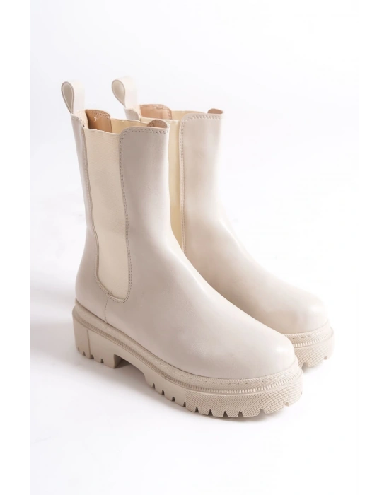 LORA Bağcıksız Lastikli Ortopedik Taban Kadın Bot  CKT - Krem
