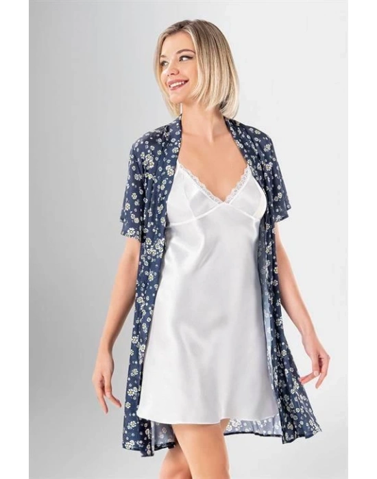 Bicomi Şık Desenli Saten 2li Kısa Sabahlık Takımı