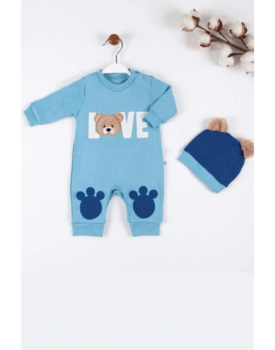 Love Bear Nakışlı % 100 Pamuk Erkek Bebek Tulumu