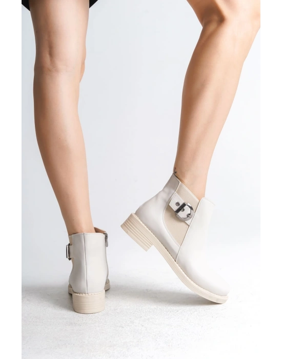 LUNA Fermuarlı Lastikli Ortopedik Taban Topuklu Kadın Bot CKT - Krem