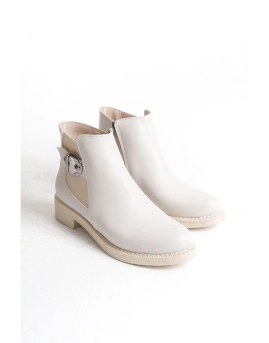 LUNA Fermuarlı Lastikli Ortopedik Taban Topuklu Kadın Bot CKT - Krem