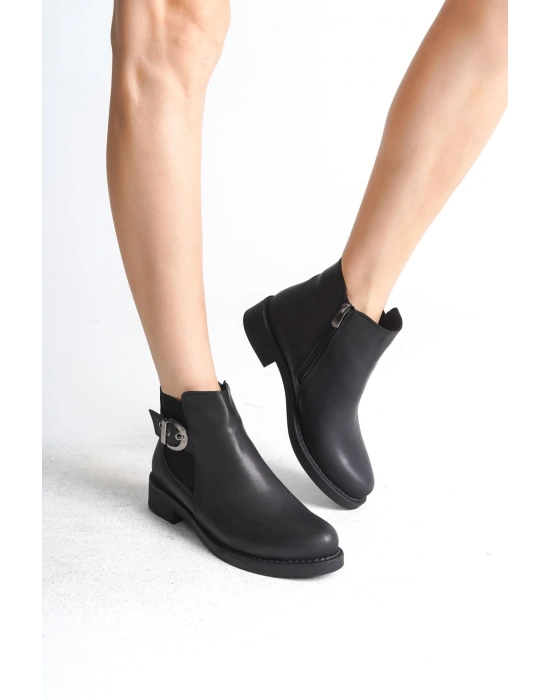 LUNA Fermuarlı Lastikli Ortopedik Taban Topuklu Kadın Bot  CST - Siyah