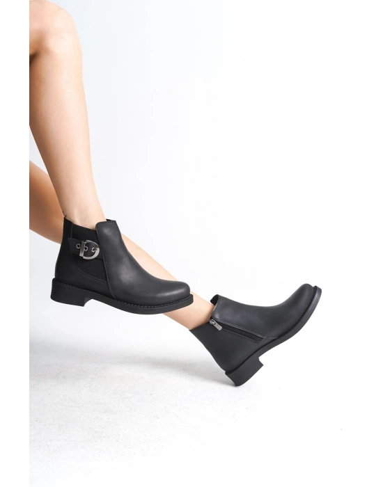 LUNA Fermuarlı Lastikli Ortopedik Taban Topuklu Kadın Bot  CST - Siyah