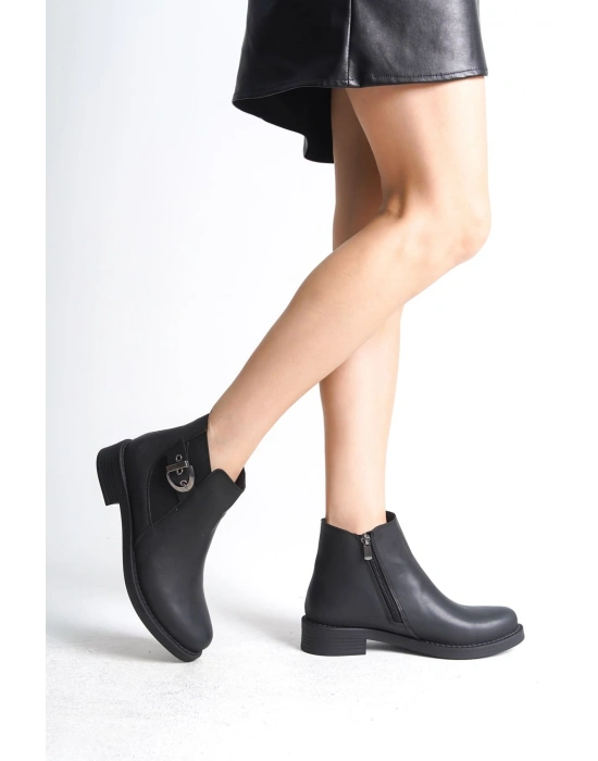 LUNA Fermuarlı Lastikli Ortopedik Taban Topuklu Kadın Bot  CST - Siyah