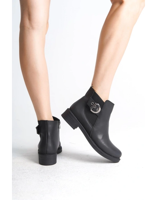 LUNA Fermuarlı Lastikli Ortopedik Taban Topuklu Kadın Bot  CST - Siyah