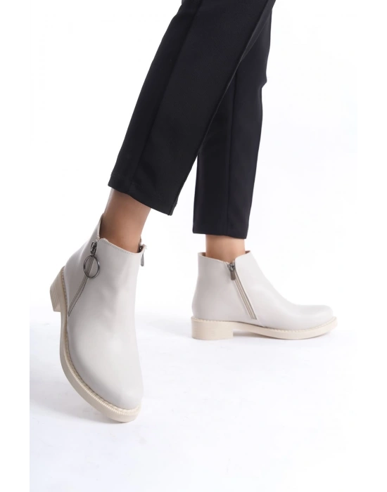 MARGARET Fermuarlı Ortopedik Taban Topuklu Kadın Bot  CKT - Krem