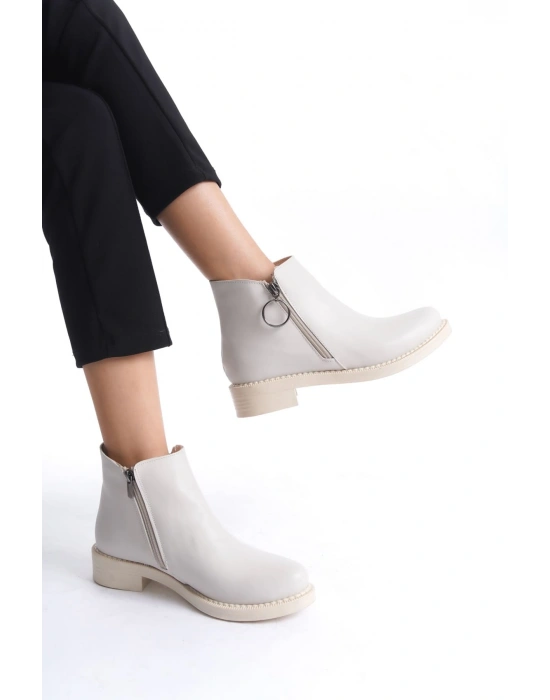MARGARET Fermuarlı Ortopedik Taban Topuklu Kadın Bot  CKT - Krem