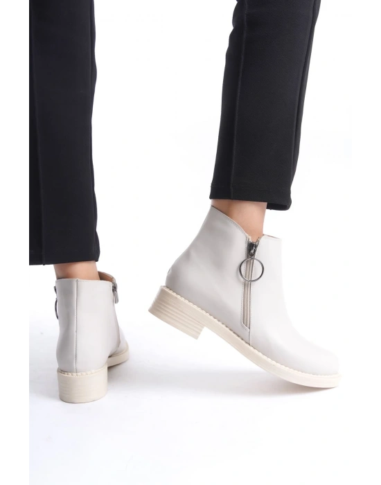 MARGARET Fermuarlı Ortopedik Taban Topuklu Kadın Bot  CKT - Krem