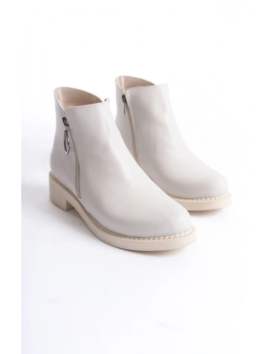 MARGARET Fermuarlı Ortopedik Taban Topuklu Kadın Bot  CKT - Krem