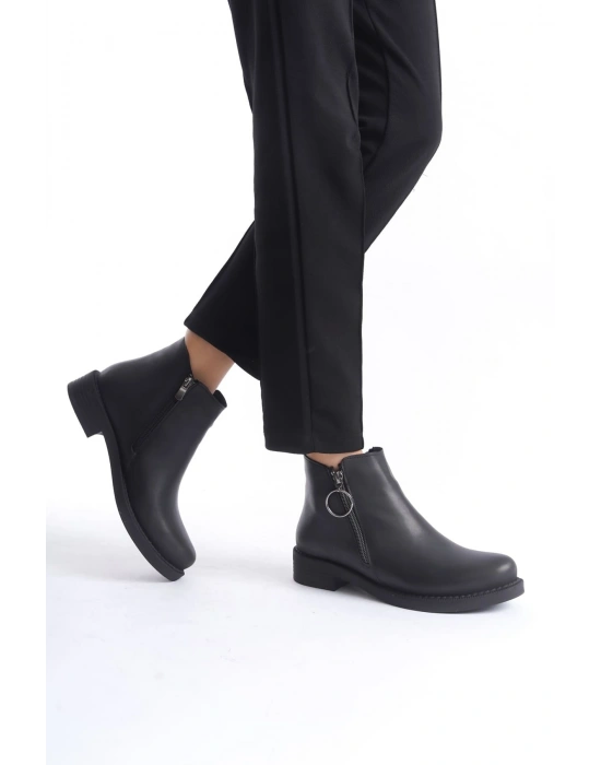 MARGARET Fermuarlı Ortopedik Taban Topuklu Kadın Bot - CST - Siyah