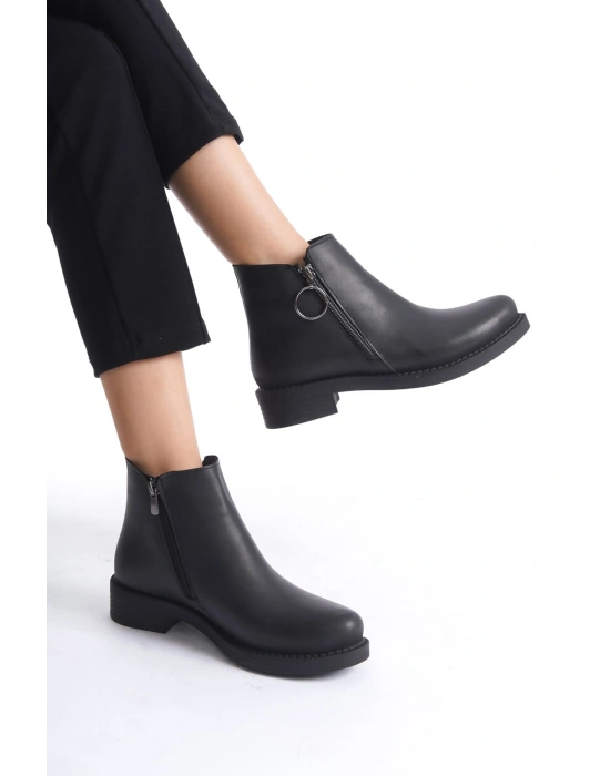 MARGARET Fermuarlı Ortopedik Taban Topuklu Kadın Bot - CST - Siyah