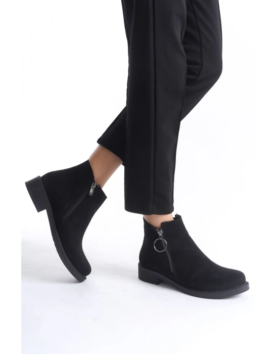 MARGARET Fermuarlı Ortopedik Taban Topuklu Süet Kadın Bot SST - Siyah