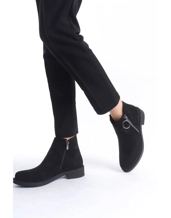 MARGARET Fermuarlı Ortopedik Taban Topuklu Süet Kadın Bot SST - Siyah