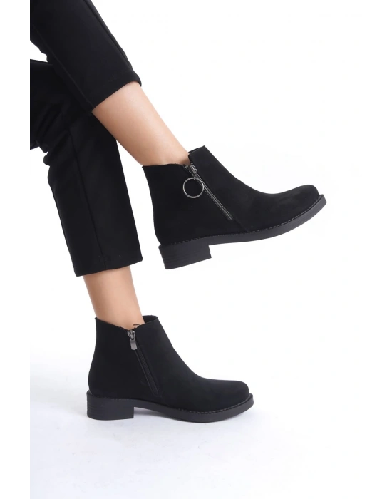 MARGARET Fermuarlı Ortopedik Taban Topuklu Süet Kadın Bot SST - Siyah