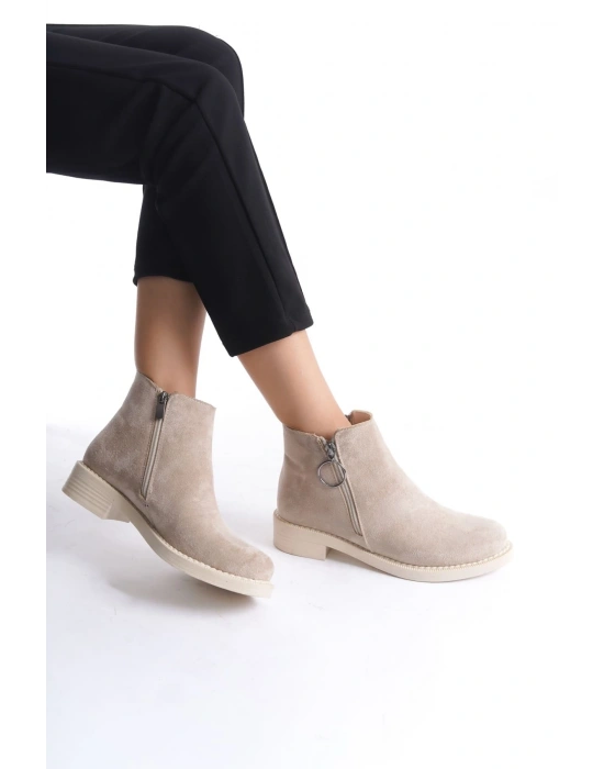 MARGARET Fermuarlı Ortopedik Taban Topuklu Süet Kadın Bot  STT - Ten