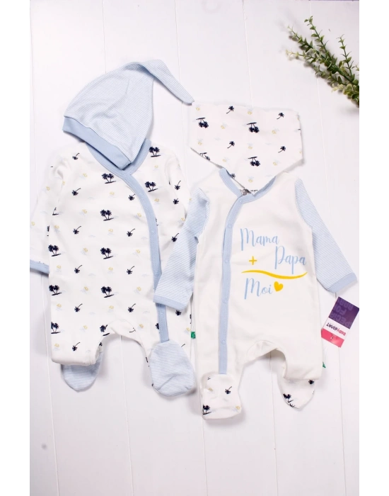 Marin Kravuze Desenli Erkek Bebek 4lü Tulum Seti